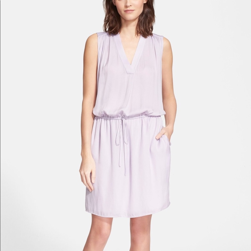 Vince Lavender Shirred Shoulder V-Neck Dress - Med
